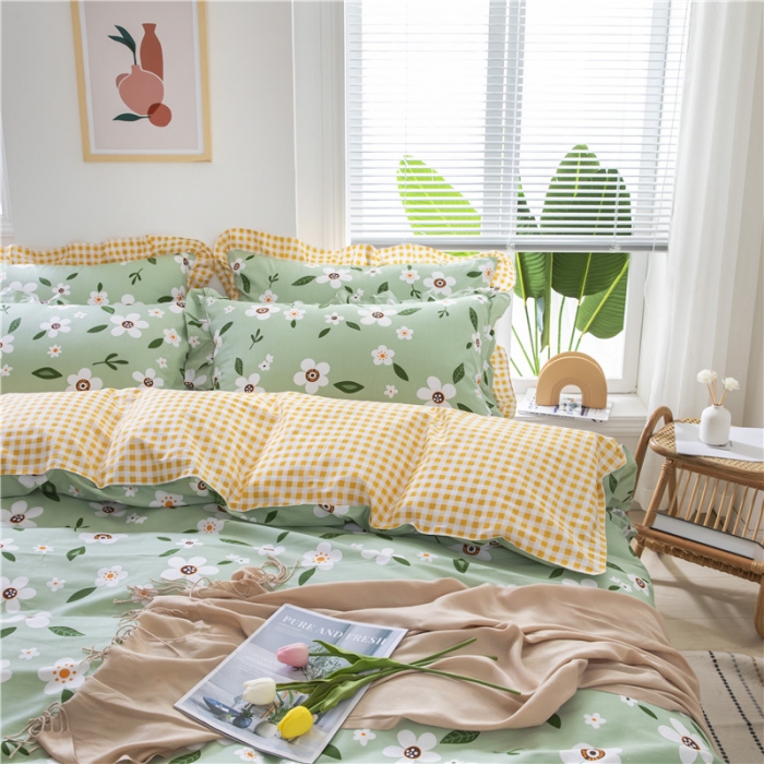 91家纺网 家纺一手货源 找家纺 纽缦 2021新款上下边床裙四件套 可可佳人绿