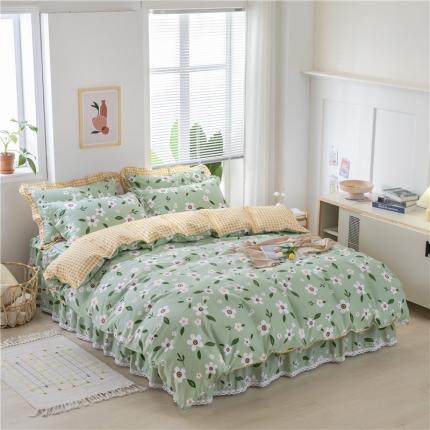 纽缦 2021新款上下边床裙四件套 可可佳人绿