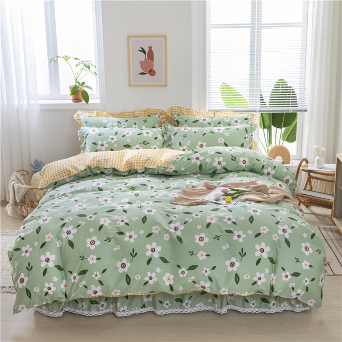 91家纺网 家纺一手货源 找家纺 纽缦 2021新款上下边床裙四件套 可可佳人绿