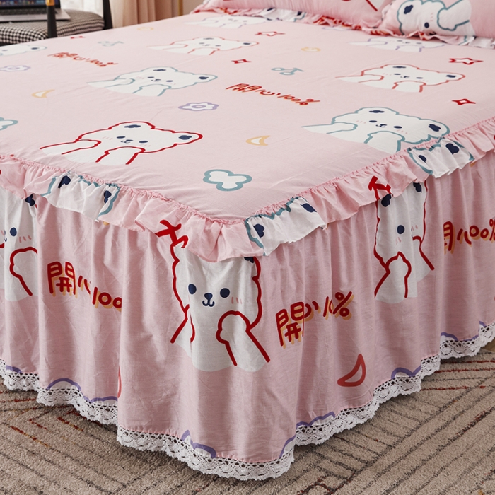 91家纺网 家纺一手货源 找家纺 纽缦 2021新款上下边床裙四件套 萌萌熊