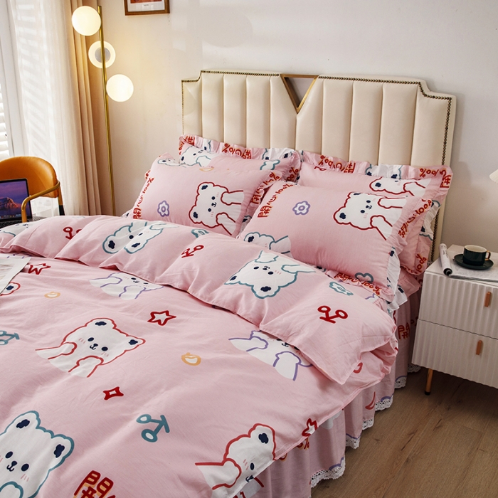 91家纺网 家纺一手货源 找家纺 纽缦 2021新款上下边床裙四件套 萌萌熊