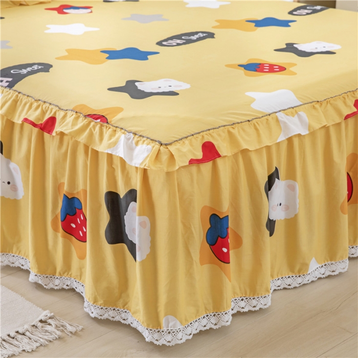 91家纺网 家纺一手货源 找家纺 纽缦 2021新款上下边床裙四件套 喵星球黄