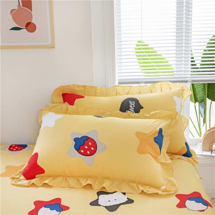 91家纺网 家纺一手货源 找家纺 纽缦 2021新款上下边床裙四件套 喵星球黄