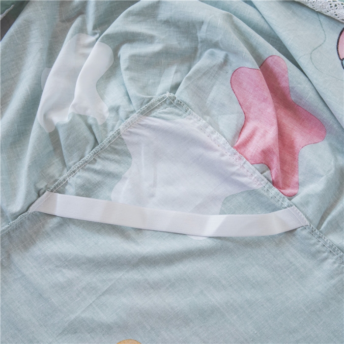 91家纺网 家纺一手货源 找家纺 纽缦 2021新款上下边床裙四件套 喵星球绿