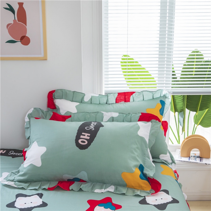 91家纺网 家纺一手货源 找家纺 纽缦 2021新款上下边床裙四件套 喵星球绿