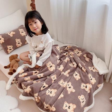 初礼 2022牛奶绒羊羔绒双面绒卡通系列毛毯毯子 韩国熊咖