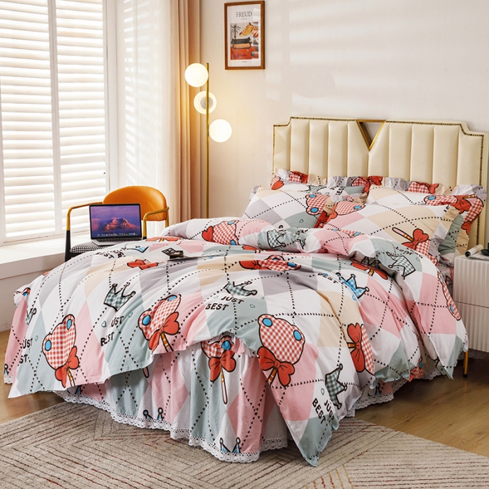 91家纺网 家纺一手货源 找家纺 纽缦 2021新款上下边床裙四件套 糖果熊