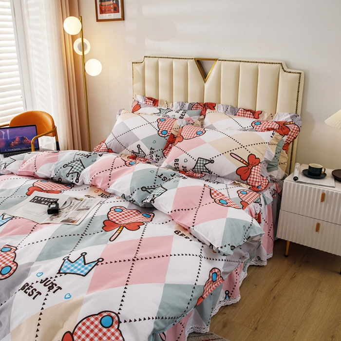 91家纺网 家纺一手货源 找家纺 纽缦 2021新款上下边床裙四件套 糖果熊