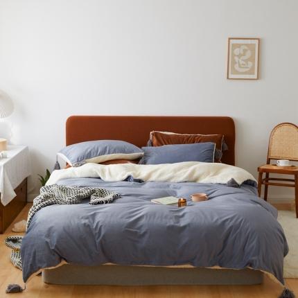 91家纺网 家纺一手货源 找家纺 六巷胡同  2021新款复古轻奢风意大利灯芯绒四件套 雾霾蓝