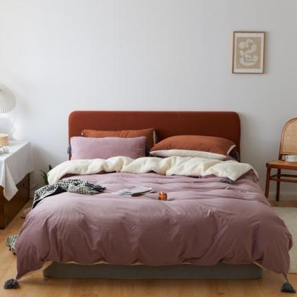 91家纺网 家纺一手货源 找家纺 六巷胡同  2021新款复古轻奢风意大利灯芯绒四件套 香芋紫