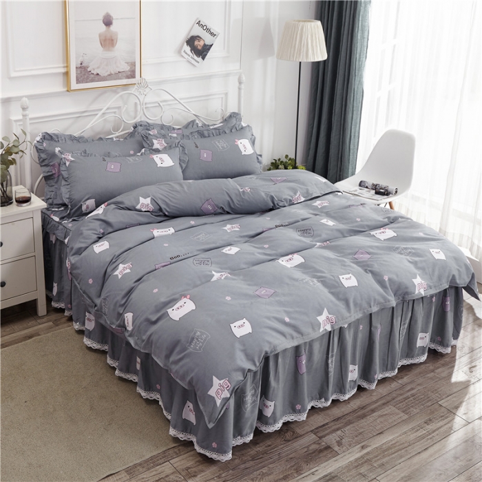 91家纺网 家纺一手货源 找家纺 纽缦 2021新款上下边床裙四件套 小猪宝宝