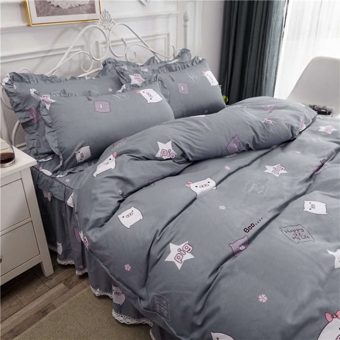 91家纺网 家纺一手货源 找家纺 纽缦 2021新款上下边床裙四件套 小猪宝宝