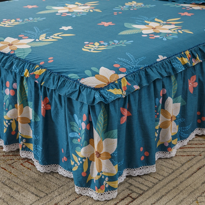 91家纺网 家纺一手货源 找家纺 纽缦 2021新款上下边床裙四件套 油菜花兰