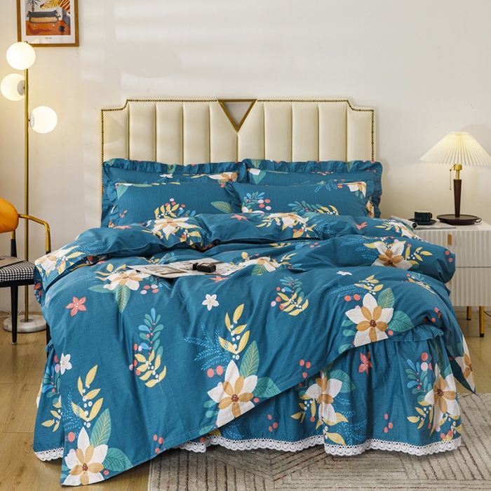 91家纺网 家纺一手货源 找家纺 纽缦 2021新款上下边床裙四件套 油菜花兰