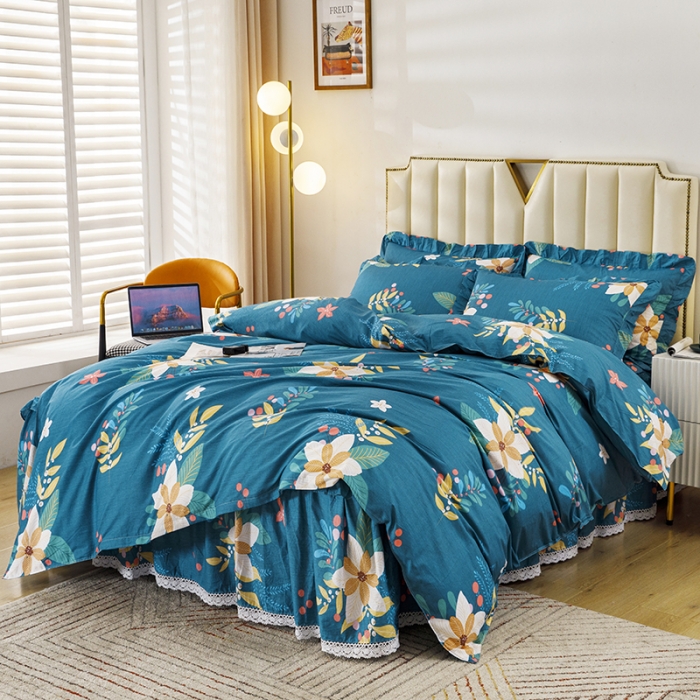 91家纺网 家纺一手货源 找家纺 纽缦 2021新款上下边床裙四件套 油菜花兰