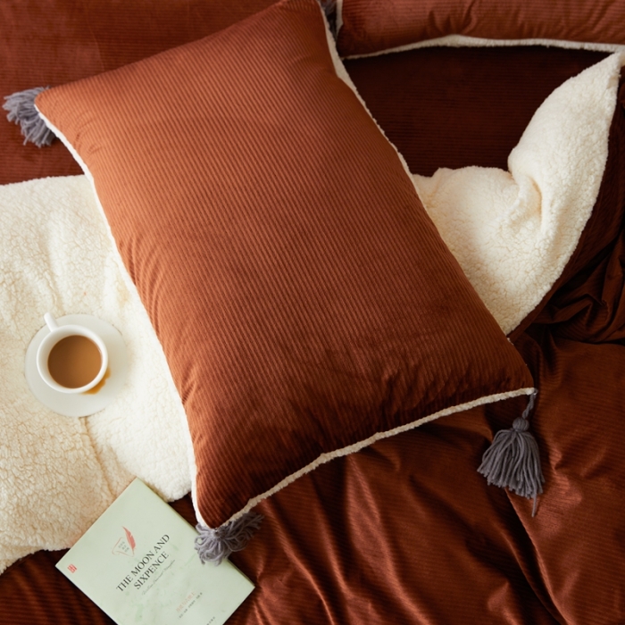 91家纺网 家纺一手货源 找家纺 六巷胡同  2021新款复古轻奢风意大利灯芯绒四件套 可可咖