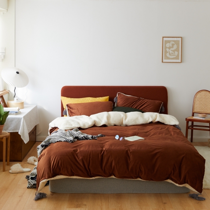 91家纺网 家纺一手货源 找家纺 六巷胡同  2021新款复古轻奢风意大利灯芯绒四件套 可可咖