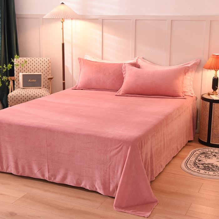 91家纺网 家纺一手货源 找家纺 艾米家居  2021新款纯色拼色牛奶绒系列四件套 豆沙