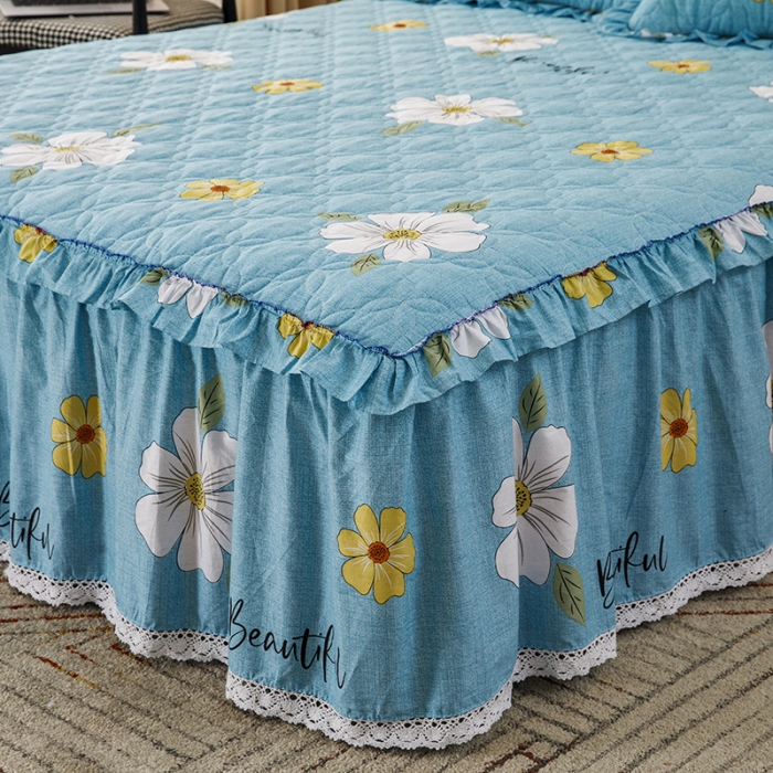 91家纺网 家纺一手货源 找家纺 纽缦 2020新款上下边单件夹棉床裙 花开半夏绿