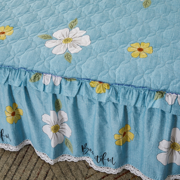 91家纺网 家纺一手货源 找家纺 纽缦 2020新款上下边单件夹棉床裙 花开半夏绿