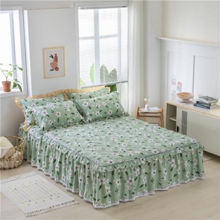 91家纺网 家纺一手货源 找家纺 纽缦 2021新款上下边单件夹棉床裙 可可佳人绿