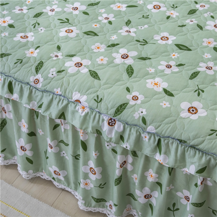 91家纺网 家纺一手货源 找家纺 纽缦 2021新款上下边单件夹棉床裙 可可佳人绿