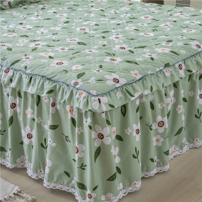 91家纺网 家纺一手货源 找家纺 纽缦 2021新款上下边单件夹棉床裙 可可佳人绿