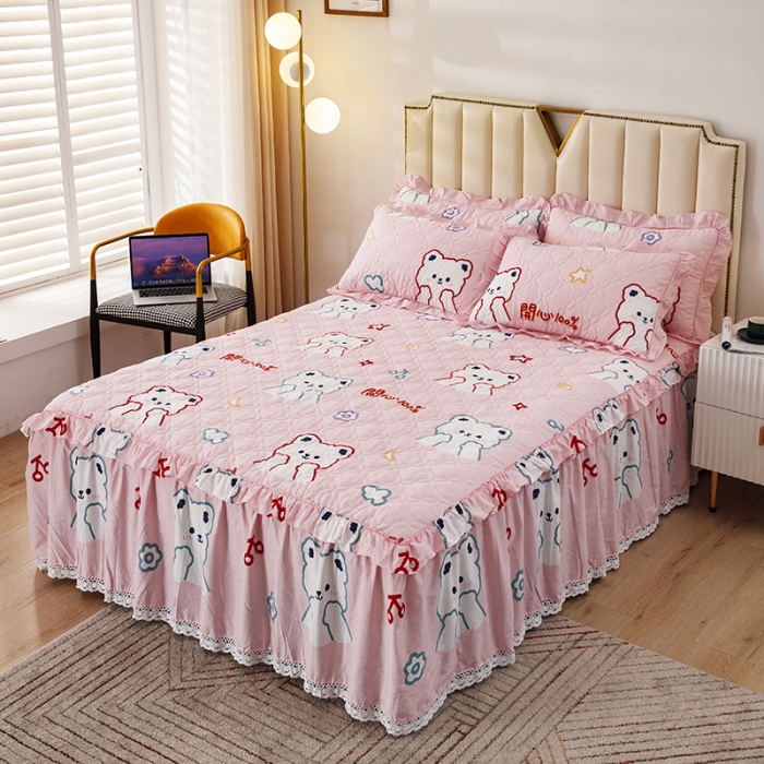 91家纺网 家纺一手货源 找家纺 纽缦 2021新款上下边单件夹棉床裙 萌萌熊