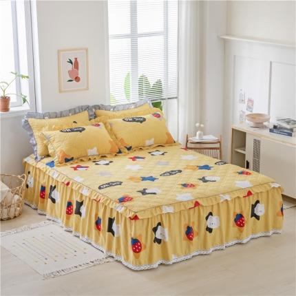 纽缦 2021新款上下边单件夹棉床裙 喵星球黄