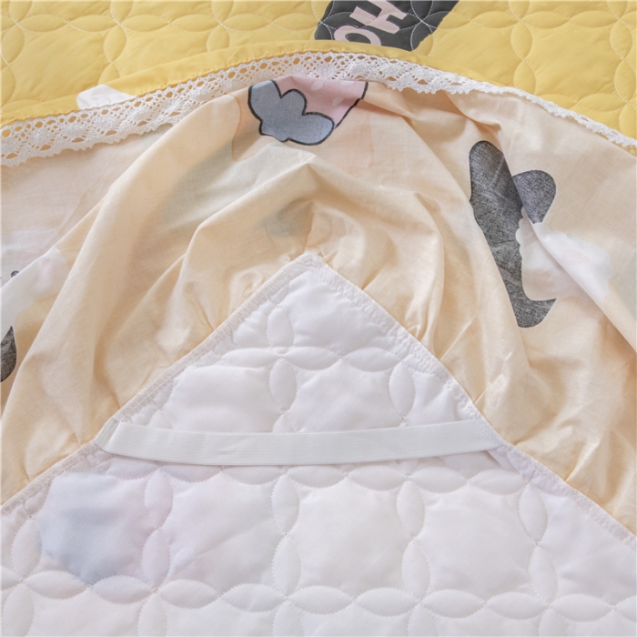 91家纺网 家纺一手货源 找家纺 纽缦 2021新款上下边单件夹棉床裙 喵星球黄