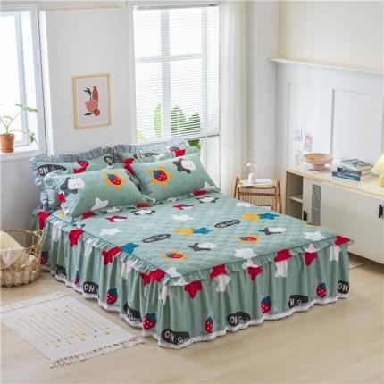 纽缦 2021新款上下边单件夹棉床裙 喵星球绿