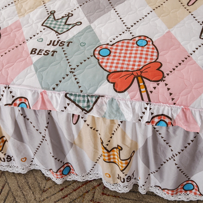 91家纺网 家纺一手货源 找家纺 纽缦 2021新款上下边单件夹棉床裙 糖果熊