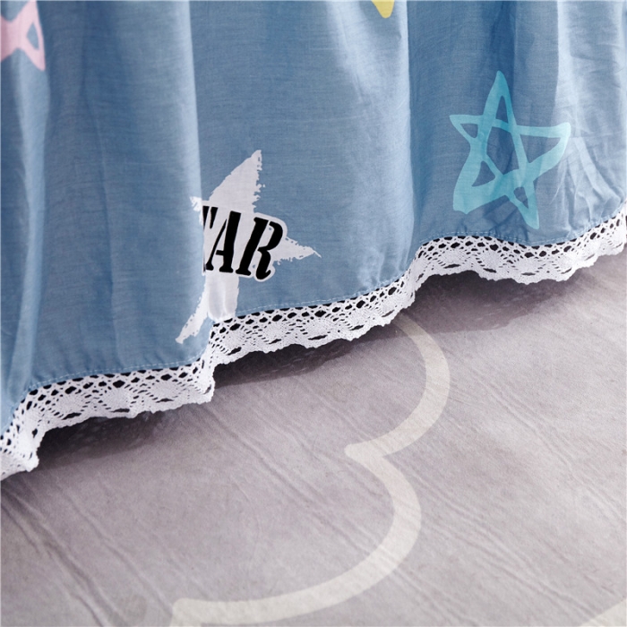 91家纺网 家纺一手货源 找家纺 纽缦 2021新款上下边单件夹棉床裙 星梦缘蓝