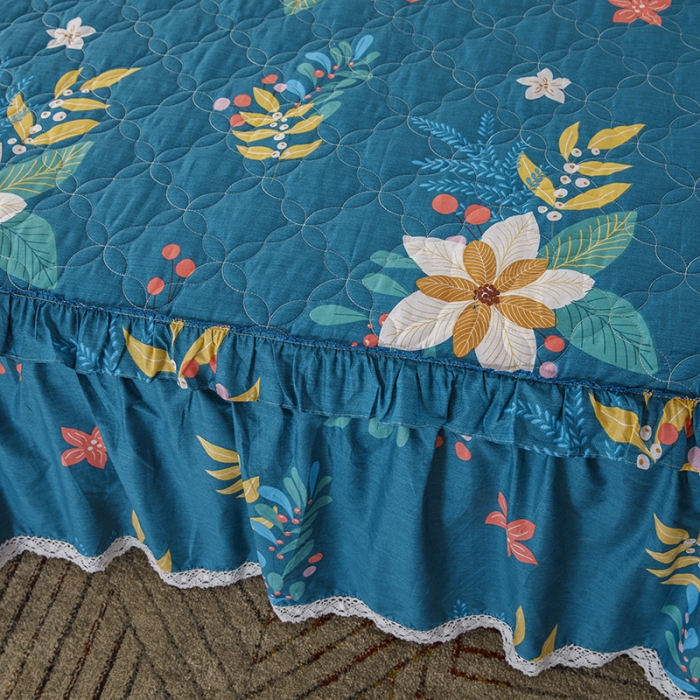 91家纺网 家纺一手货源 找家纺 纽缦 2021新款上下边单件夹棉床裙 油菜花兰