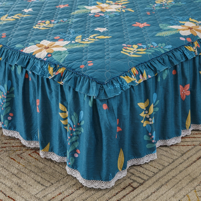 91家纺网 家纺一手货源 找家纺 纽缦 2021新款上下边单件夹棉床裙 油菜花兰