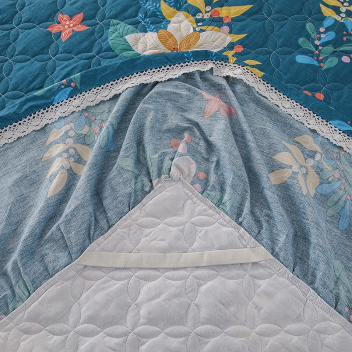 91家纺网 家纺一手货源 找家纺 纽缦 2021新款上下边单件夹棉床裙 油菜花兰