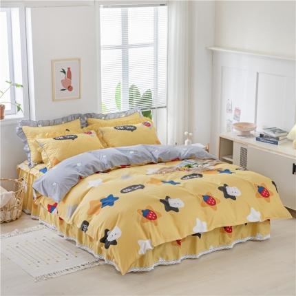 91家纺网 家纺一手货源 找家纺 （总）纽缦 2021新款上下边夹棉床裙四件套