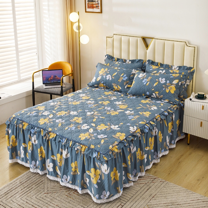 91家纺网 家纺一手货源 找家纺 纽缦 2021新款上下边夹棉床裙四件套 淡香伊人