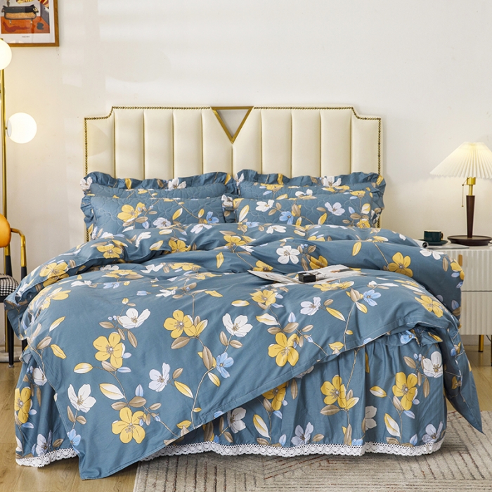 91家纺网 家纺一手货源 找家纺 纽缦 2021新款上下边夹棉床裙四件套 淡香伊人