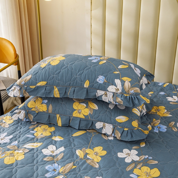 91家纺网 家纺一手货源 找家纺 纽缦 2021新款上下边夹棉床裙四件套 淡香伊人