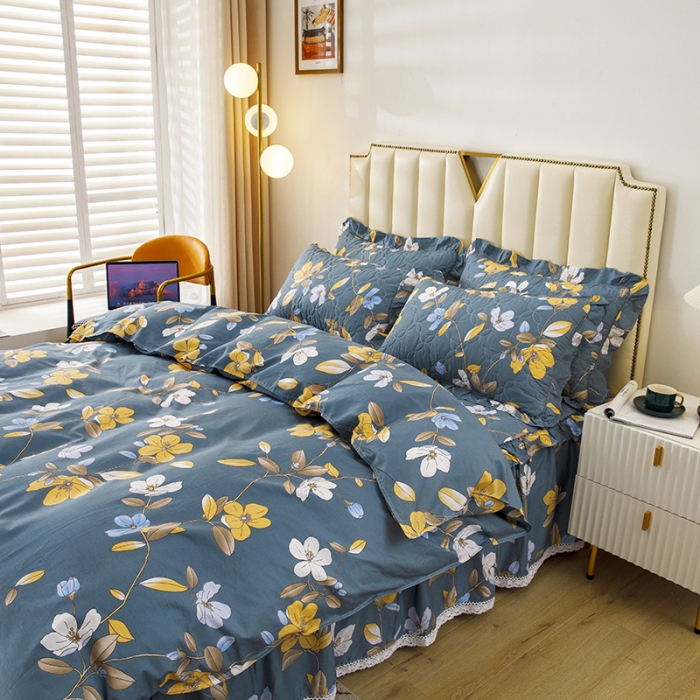 91家纺网 家纺一手货源 找家纺 纽缦 2021新款上下边夹棉床裙四件套 淡香伊人