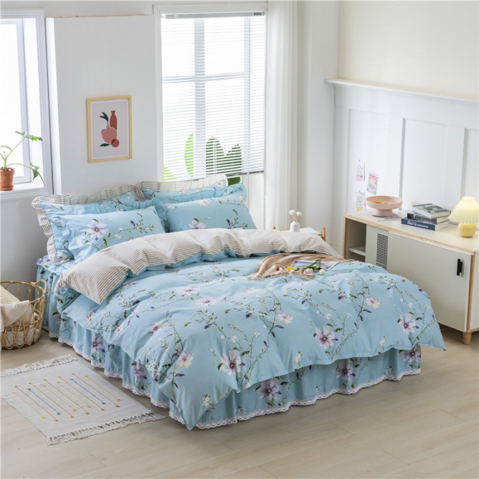 91家纺网 家纺一手货源 找家纺 纽缦 2021新款上下边夹棉床裙四件套 芬芳兰