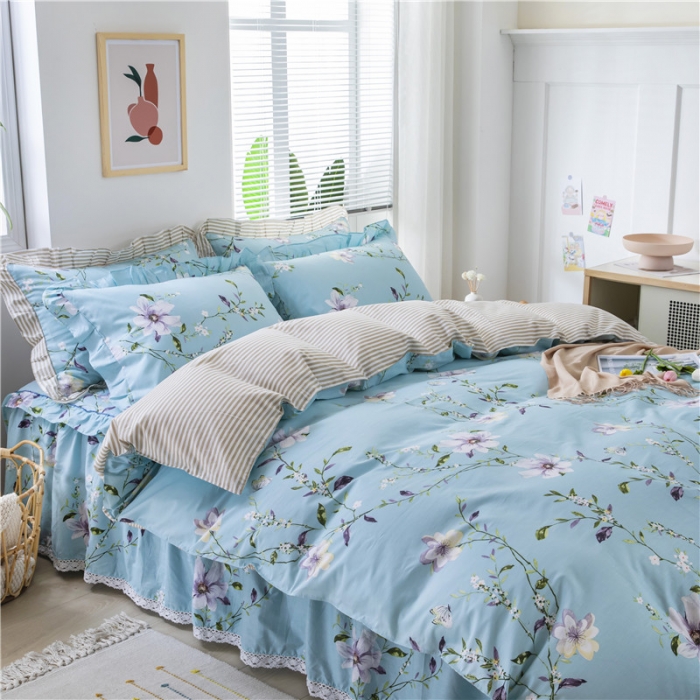 91家纺网 家纺一手货源 找家纺 纽缦 2021新款上下边夹棉床裙四件套 芬芳兰