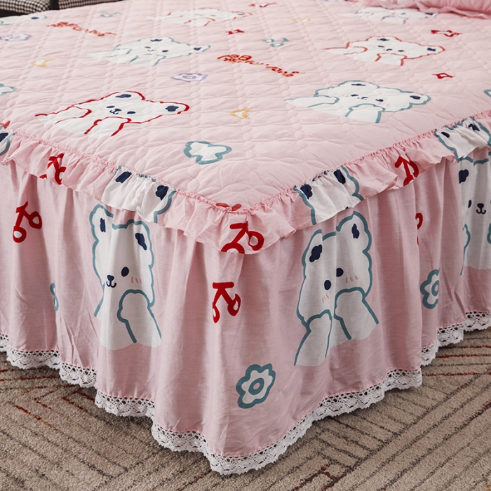 91家纺网 家纺一手货源 找家纺 纽缦 2021新款上下边夹棉床裙四件套 萌萌熊