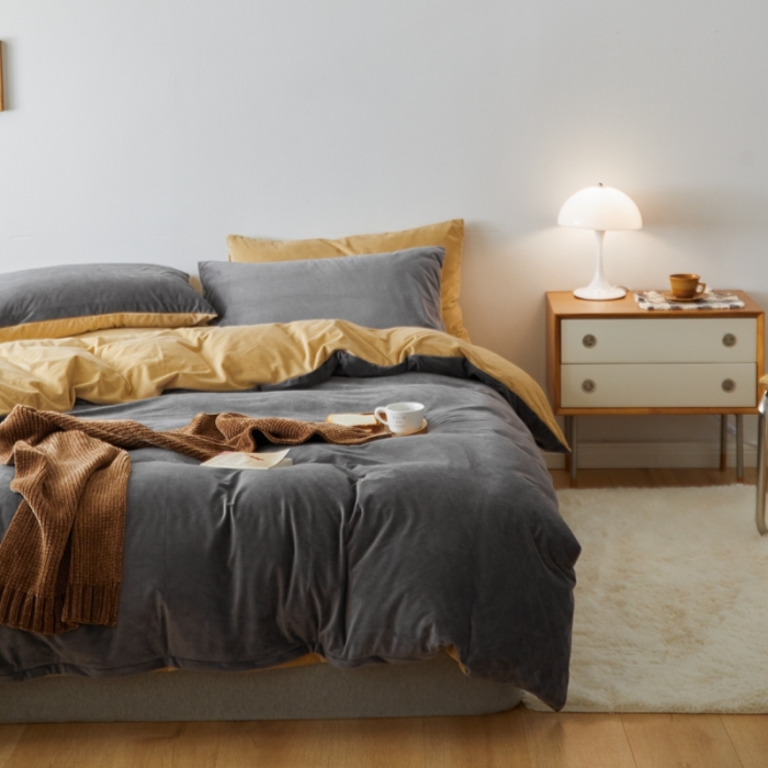 91家纺网 家纺一手货源 找家纺 （总）2021新款高克重简约北欧风牛奶绒天鹅绒法莱绒四件套