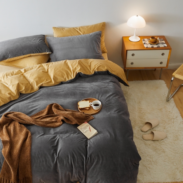 91家纺网 家纺一手货源 找家纺 （总）2021新款高克重简约北欧风牛奶绒天鹅绒法莱绒四件套