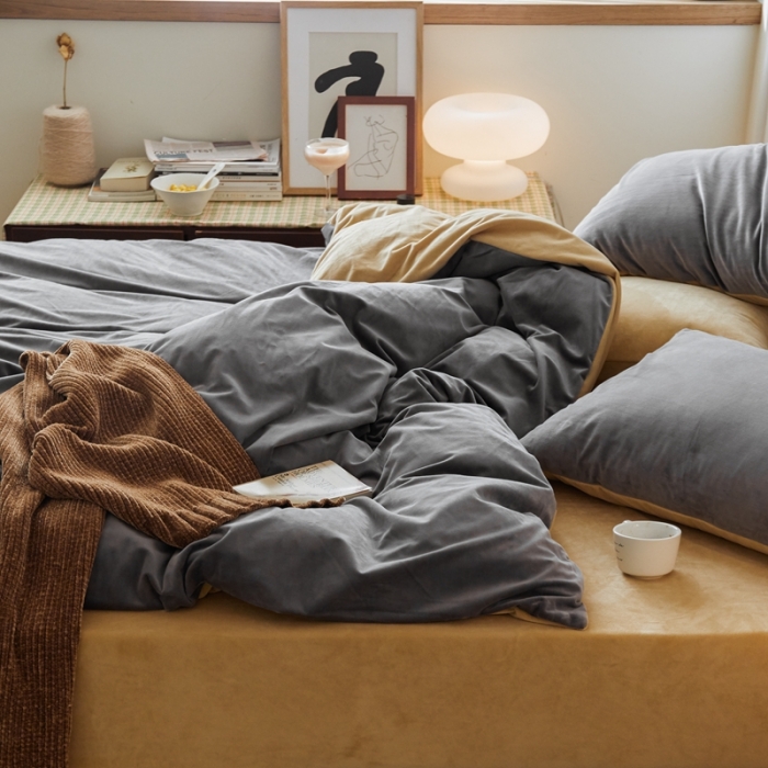 91家纺网 家纺一手货源 找家纺 （总）2021新款高克重简约北欧风牛奶绒天鹅绒法莱绒四件套