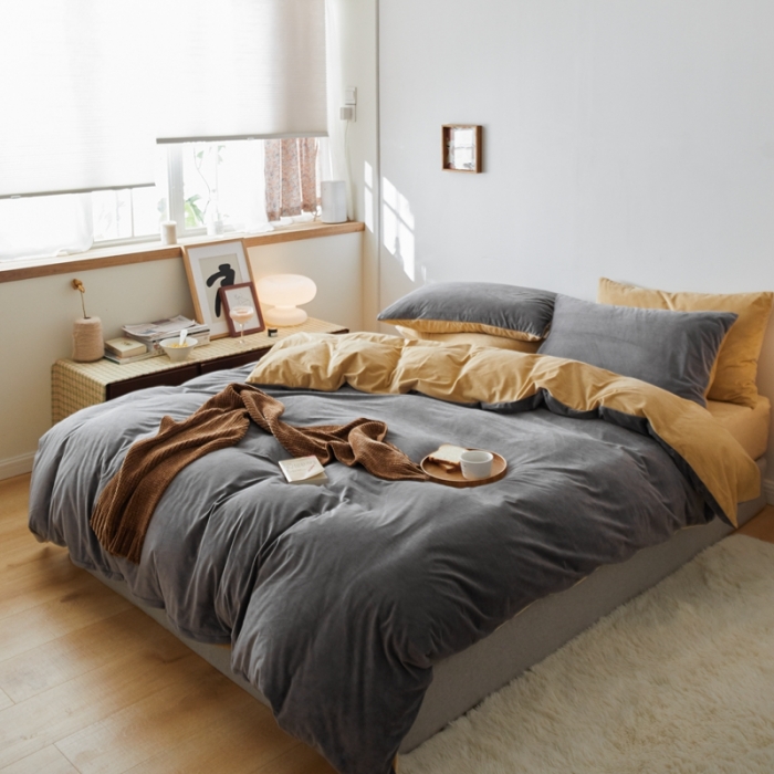 91家纺网 家纺一手货源 找家纺 （总）2021新款高克重简约北欧风牛奶绒天鹅绒法莱绒四件套