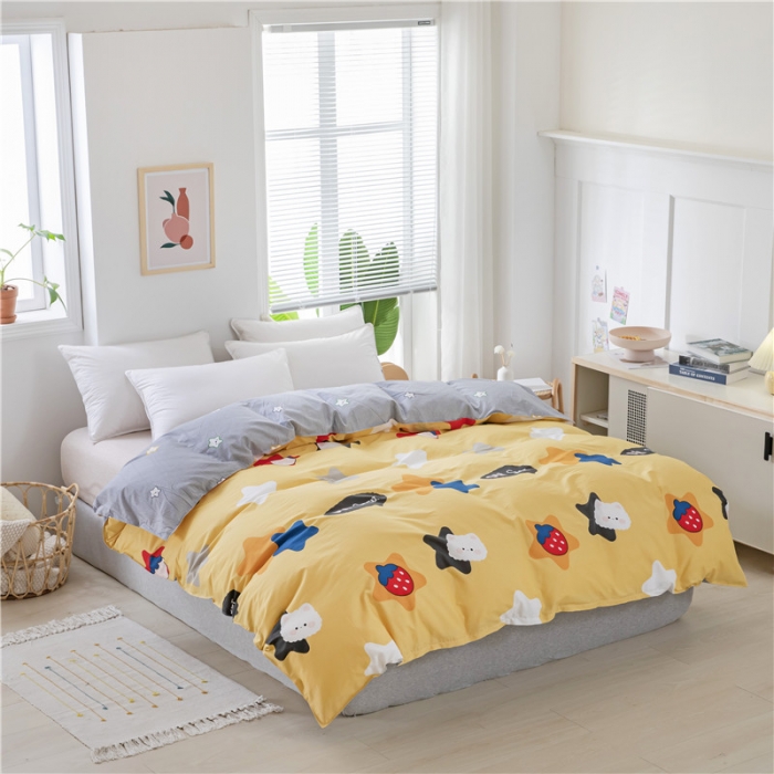 91家纺网 家纺一手货源 找家纺 纽缦 2021新款上下边夹棉床裙四件套 喵星球黄