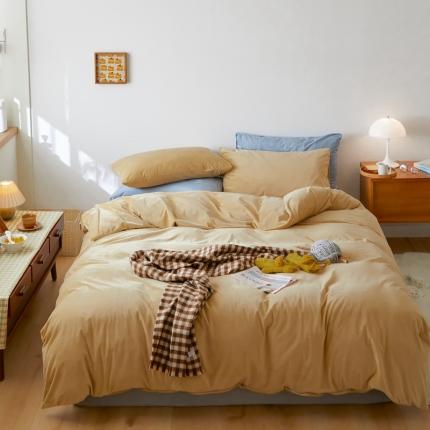 91家纺网 家纺一手货源 找家纺 2021新款高克重简约北欧风牛奶绒天鹅绒法莱绒四件套 奶茶色